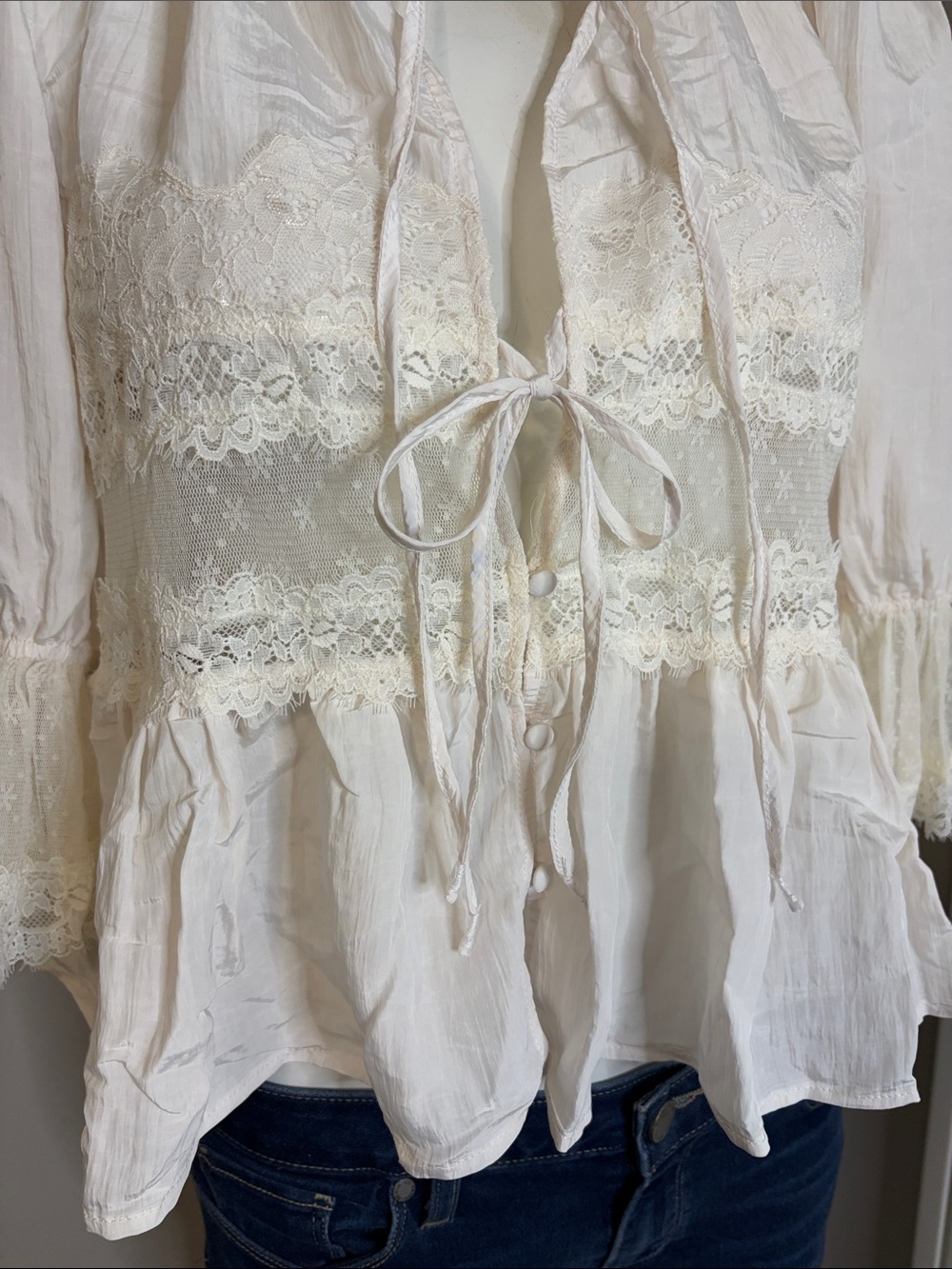 Free People Forever Young Bed Jacket White Alyssum Top Sz XS NEW - Picture 7 of 12